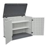 AECOJOY Horizontal Storage Shed with Removable Shelf, Lockable Outdoor Storage Cabinet – 28 Cu.ft, Ivory White